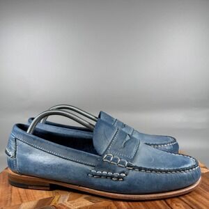 Sebago Mens Blue Leather Handsewn Penny Loafers Size 9.5 D Moccasin Toe